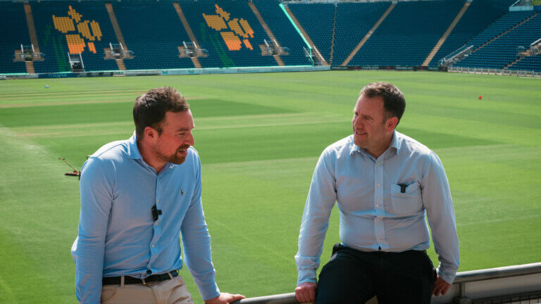 CEO Nick Proctor talking with Glamorgan CEO, Dan Cherry.